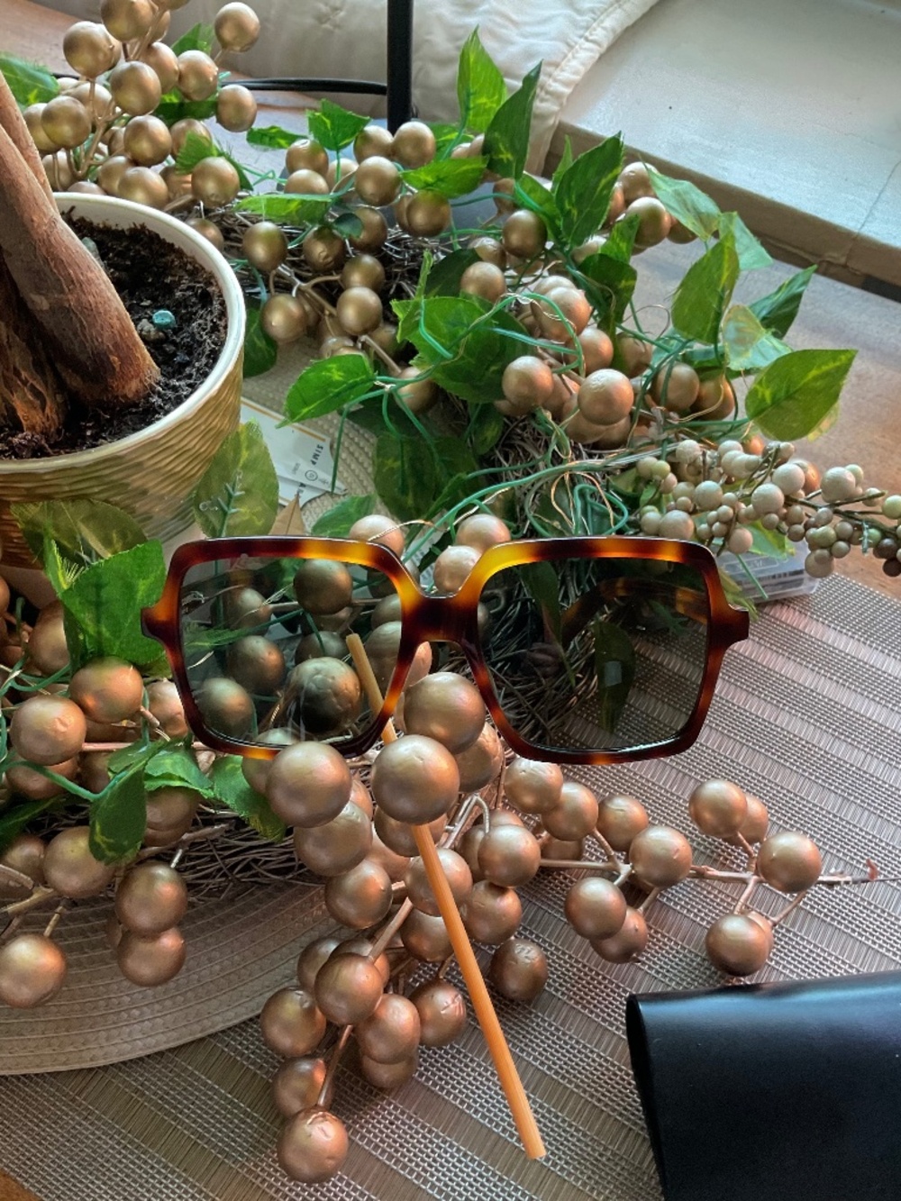 Saint Laurent Havana Green Acetate Square sunglasses